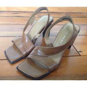 Nine West Brown Glove Leather Square Toe Modern Womens Chunky Heel Sandals 6M 36